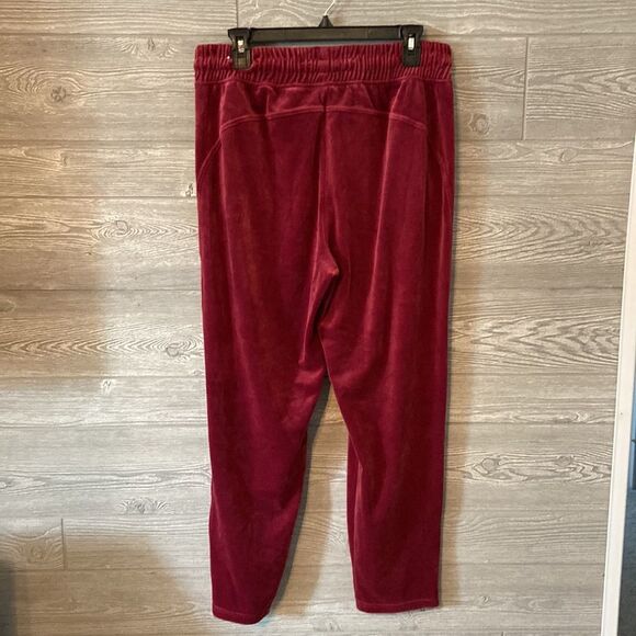 PINK Victoria's Secret Velour Track Pants Zippered Ankle Burgundy Joggers - Picture 5 of 6